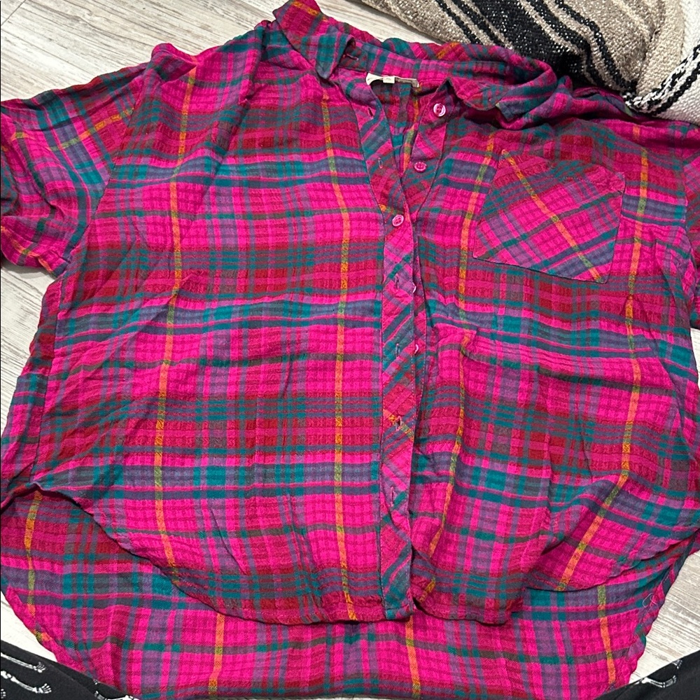 Plaid Women Shirt - Pink and Green
